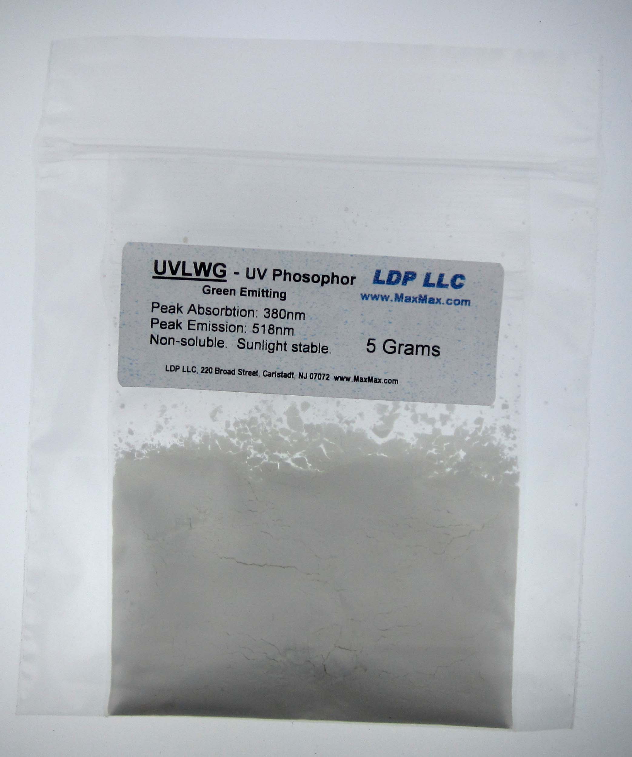 UVLWG: 5 Grams Ultraviolet Longwave Green Fluorescing Powder Sunlight Stable
